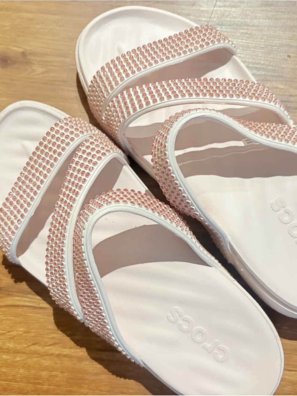 CROCS White Slides with Pink Crystal Straps